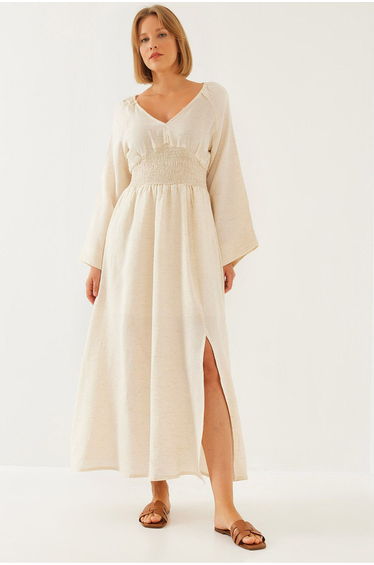 Women's V Neck Waist Gipel Flared Dress