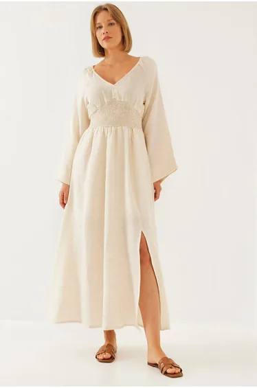 Women's V Neck Waist Gipel Flared Dress