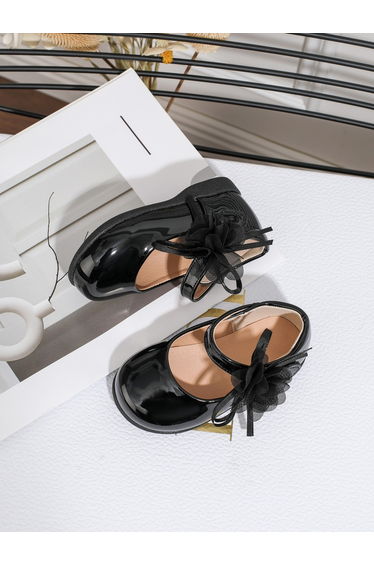 Girls Black Flower Decoration Shoes