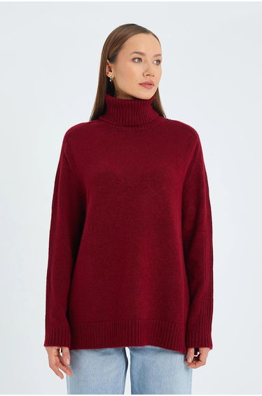 Mixray Loose Fit Turtleneck Knit Sweater