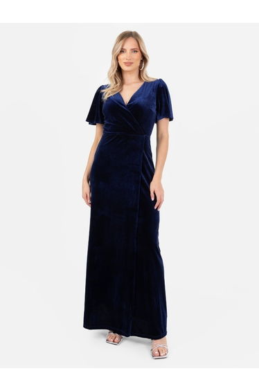 Maya Velvet Navy Faux Wrap Floor Length Dress