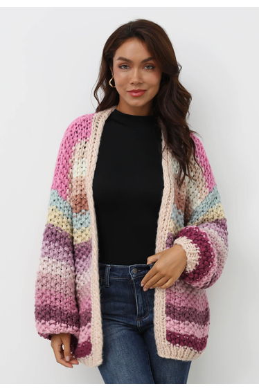 Multicolored Chunky Hand-Knit Cardigan