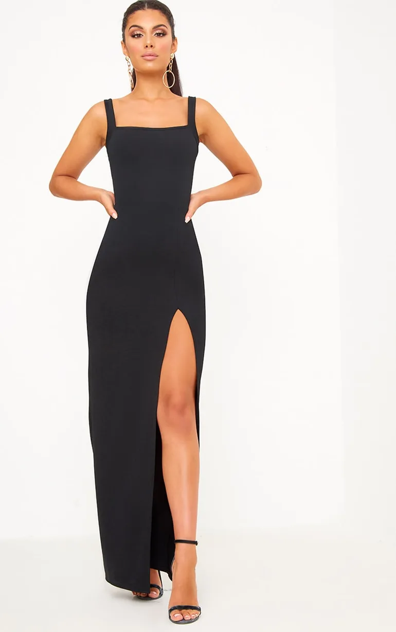 Shop Black Straight Neck Maxi Dress Online in Oman Shop Black Straight Neck Maxi Dress Online in Oman