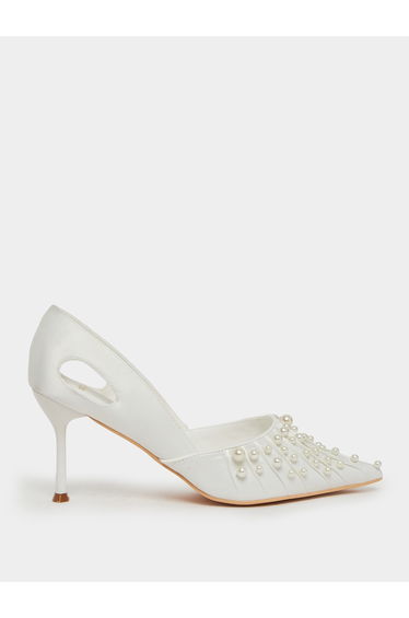 Women White Pearl Embellished Formal Shoes