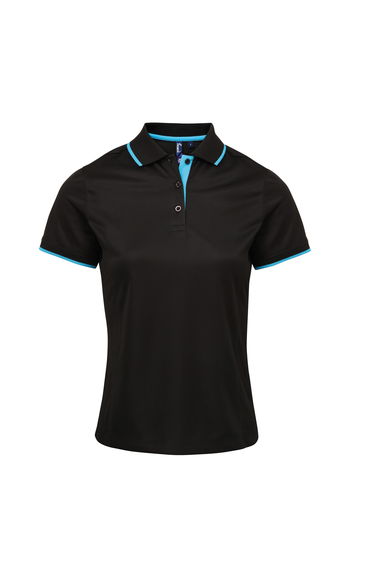 Premier Womens/Ladies Contrast Coolchecker Polo Shirt - Black/Turquoise