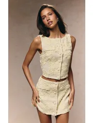 Lemon Floral Boucle Button Up Waistcoat