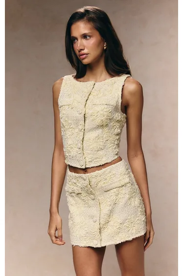 Lemon Floral Boucle Button Up Waistcoat