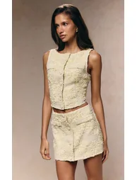 Lemon Floral Boucle Button Up Waistcoat - 3