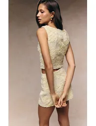 Lemon Floral Boucle Button Up Waistcoat - 2