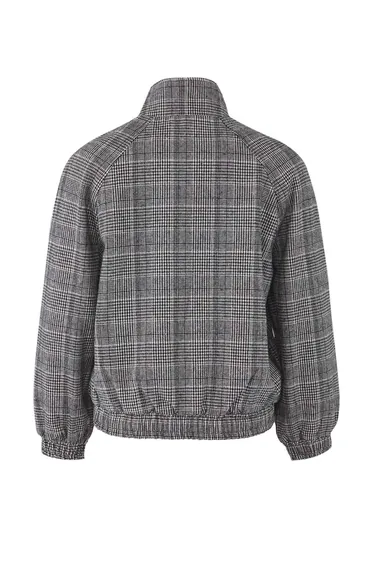 Multicolored Plaid Patterned Regular Fit Cashmere Bomber Thin Jacket Coat