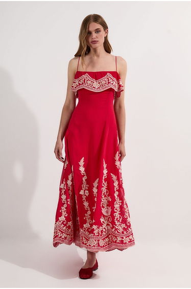 Tall Embroidered Applique Strappy Midaxi Dress