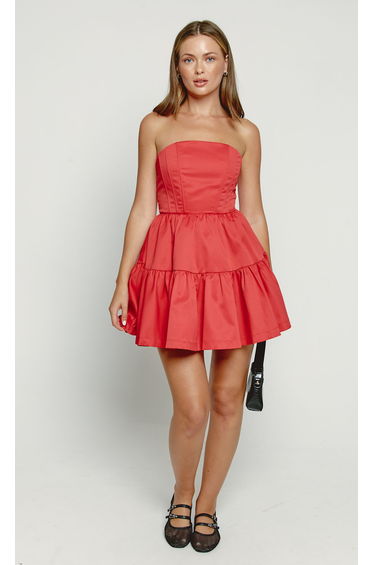 Red Bandeau Tiered Mini Dress
