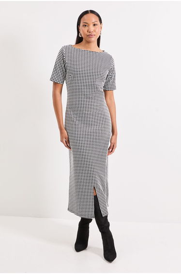 Mono Slash Neck Ponte Midi Dress