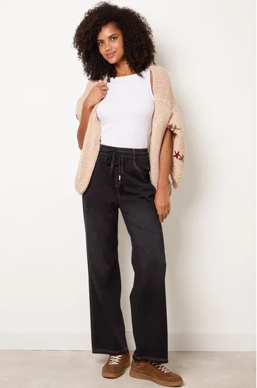 Elasticated Waist Jeans With Tie