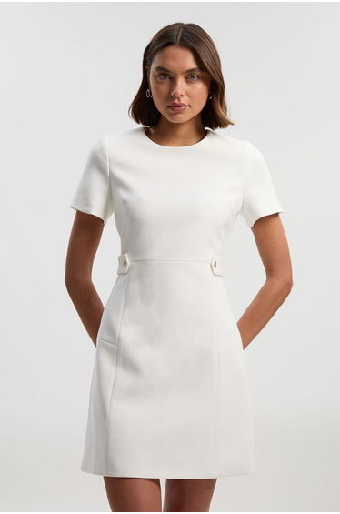 Petite Compact Stretch Essential Waist Tab Detail Tailored Mini Dress
