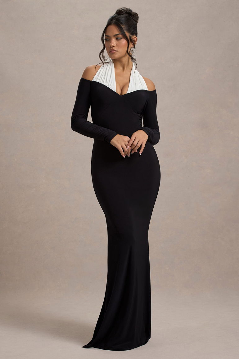 sachin and babi light blue dress Living High White Halter-Neck Maxi Dress With Long Sleeves  Club L London