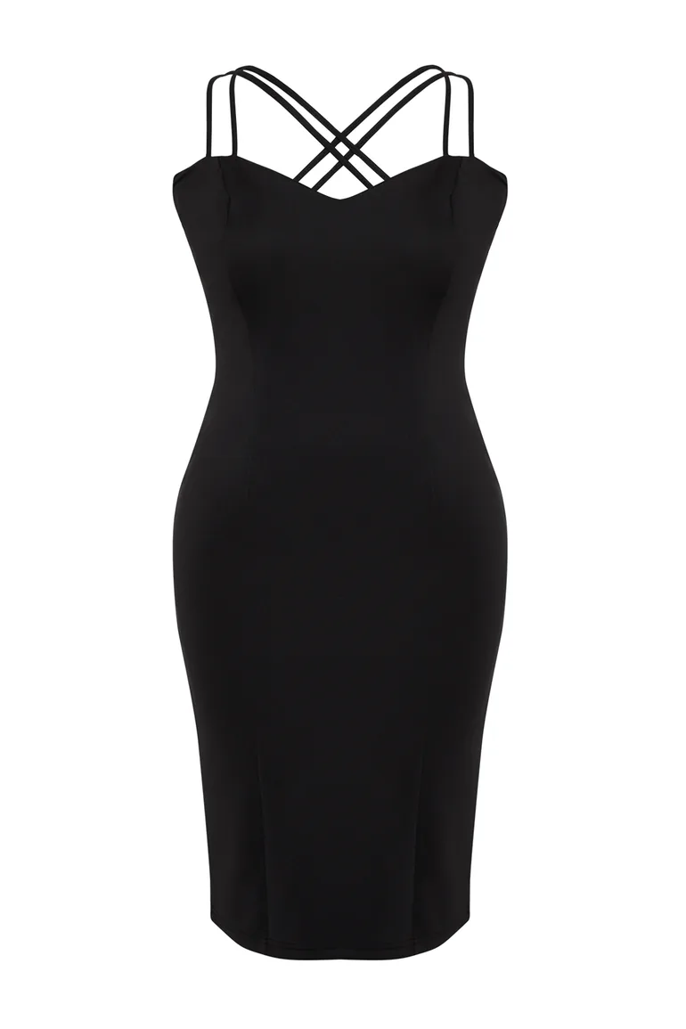 Plus Black Bodycon Midi Dress - 1