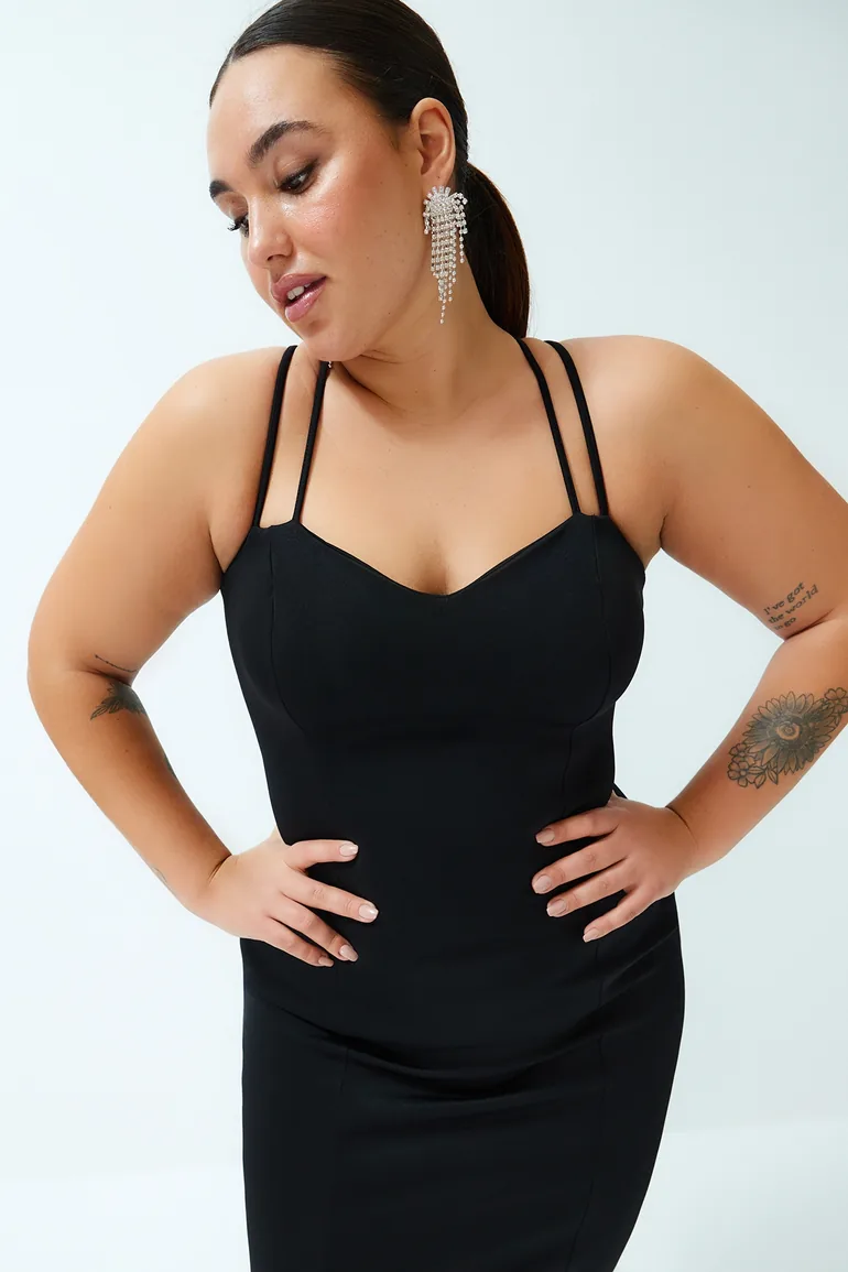 Plus Black Bodycon Midi Dress - 5