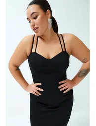 Plus Black Bodycon Midi Dress - 5