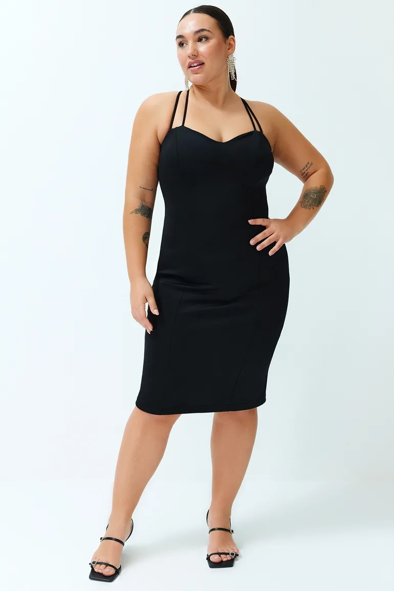 Plus Black Bodycon Midi Dress - 6