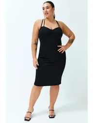 Plus Black Bodycon Midi Dress - 6