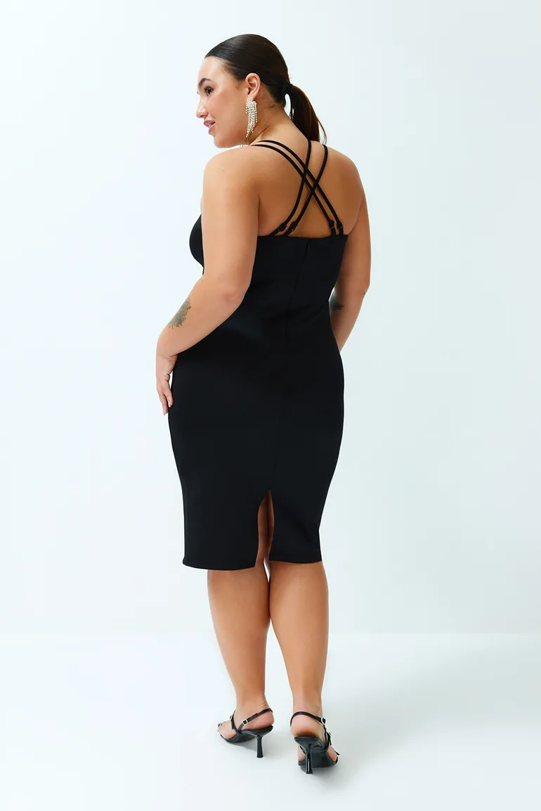 Plus Black Bodycon Midi Dress - 4