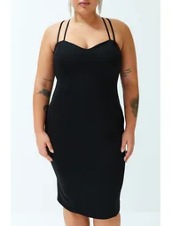 Plus Black Bodycon Midi Dress - 7