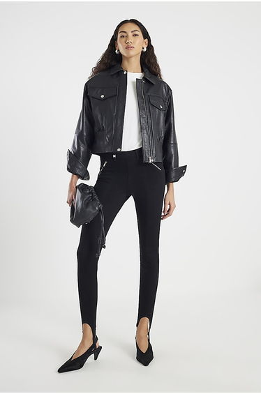 Black High Rise Skinny Stirrup Jeans