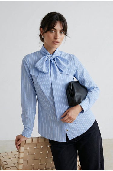 Blue Regular Terrycotton Plain Woven Shawl Collar Detailed Hijab Shirt