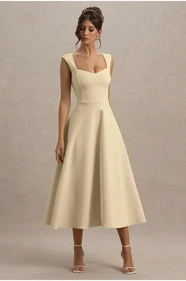 Lemon Sweetheart-Neck Midi Dress