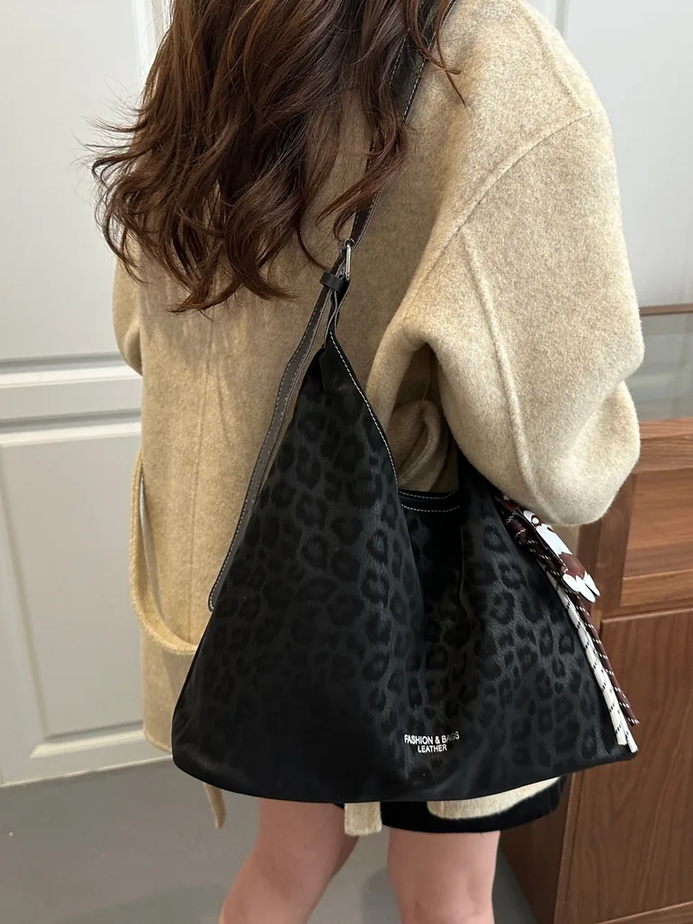 Black Leopard Print Shoulder Bag