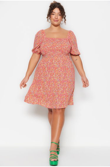 Pink Plus Floral A-Line Midi Skater Dress