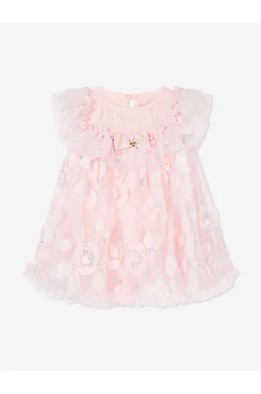 Angels Face Baby Girls Dominique Embroidered 3D Bud Dress in Pink