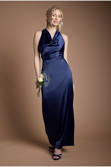 Satin Cowl Neck Maxi Dress