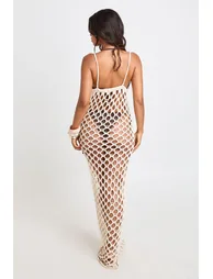 Open Knit Crochet Maxi Dress - cream - 1
