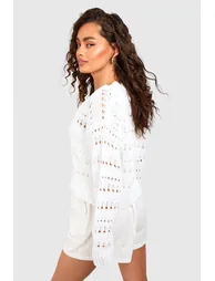 Crochet Button Through Crop Cardigan - white - 1