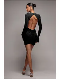 City Goddess Cut Out Long Sleeve Bodycon Mini - Black - 1
