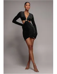City Goddess Cut Out Long Sleeve Bodycon Mini - Black
