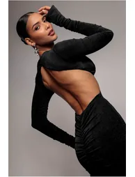 City Goddess Cut Out Long Sleeve Bodycon Mini - Black - 2