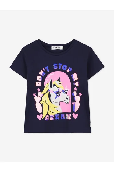 Billieblush Girls Horse Print T-Shirt in Navy