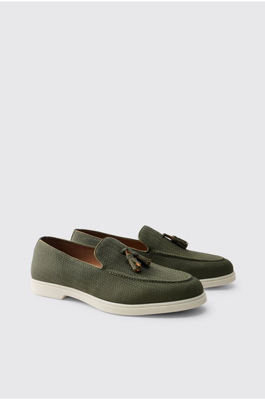 Textured Tassel PU Loafer - olive