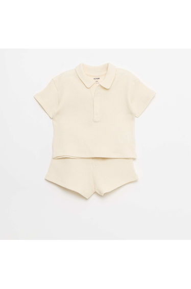 2-piece Waffle Knit Polo and Shorts Set WHITE