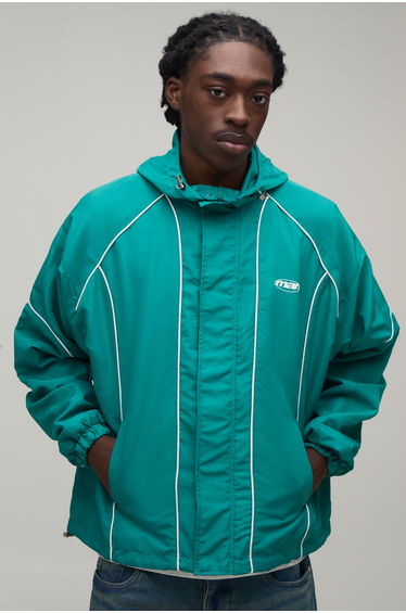 Regular Fit Piping Hooded Cagoule - forest