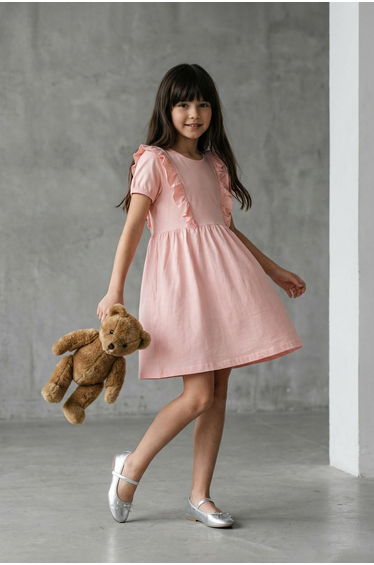 Salmon Girl Child 100% Cotton Ruffle Short Sleeve Mini Knit Dress