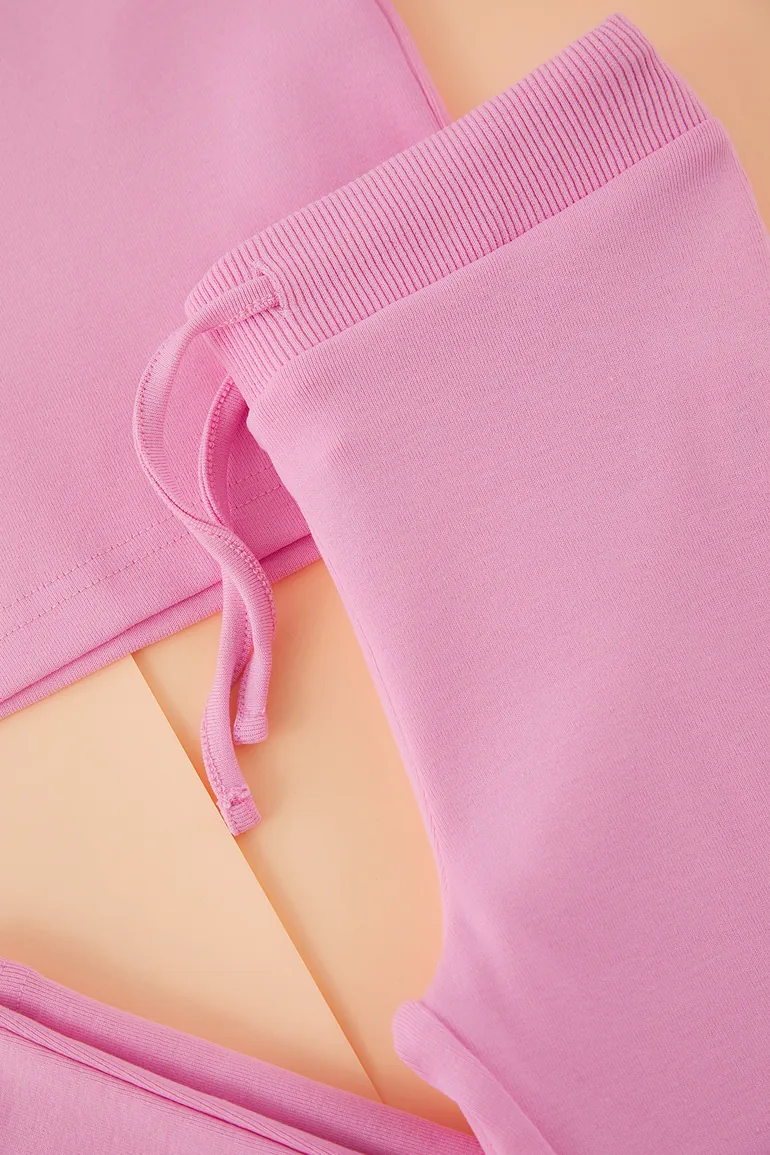 Pink Girl 100% Cotton Basic Flare Leg Short Sleeve Flexible Knitted Top-Bottom Set - 2