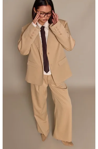 Stone Tailored Woven Wide Leg Pleated Trouser