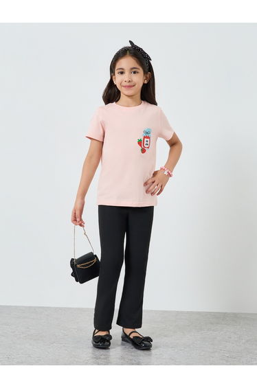 Girls Pink Graphic Print Cotton T-Shirt
