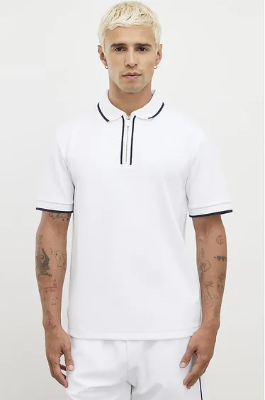 White Slim Fit Textured Zip Tipped Polo Shirt