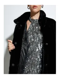 Oversize Plush Coat with Stand Collar and Zippered Pockets - 4