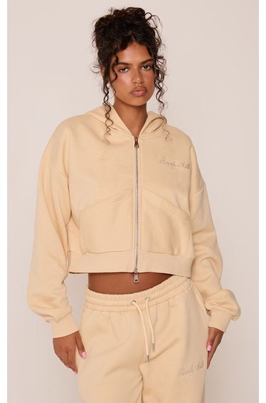 Butter Cream Beverly Hills Embroidered Double Zip Hoodie